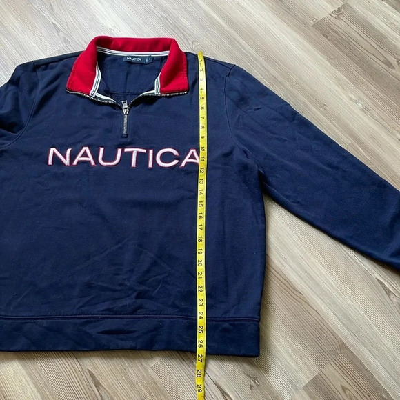 Nautica quarter zip logo sweatshirt Navy w/ red & white stitching Mens size L - Picture 6 of 11